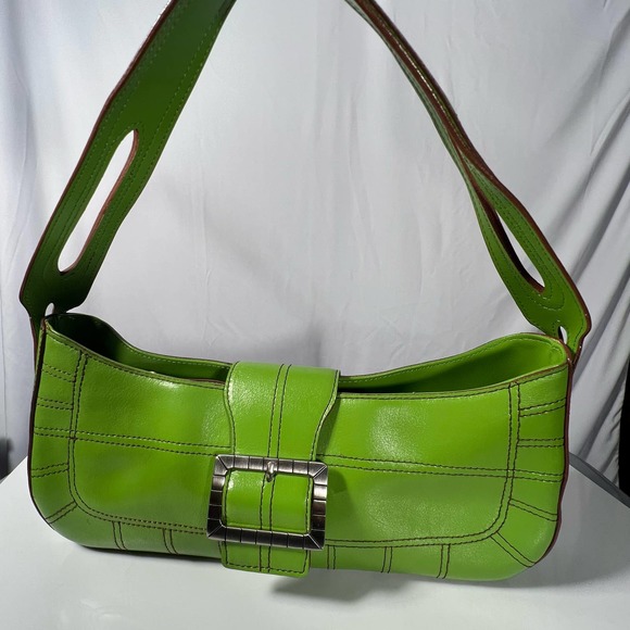 Anne Klein Bags Leather Baguette Lime Green Mini Shoulder Bag By